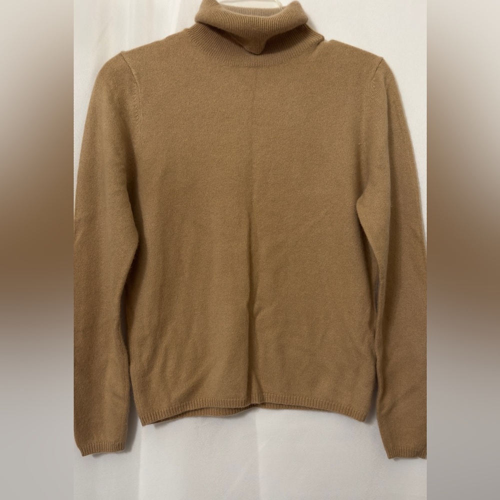 100% Cashmere Sutton Studio Women's Tan Turtleneck Sweater pit to pit 17 (mix49)